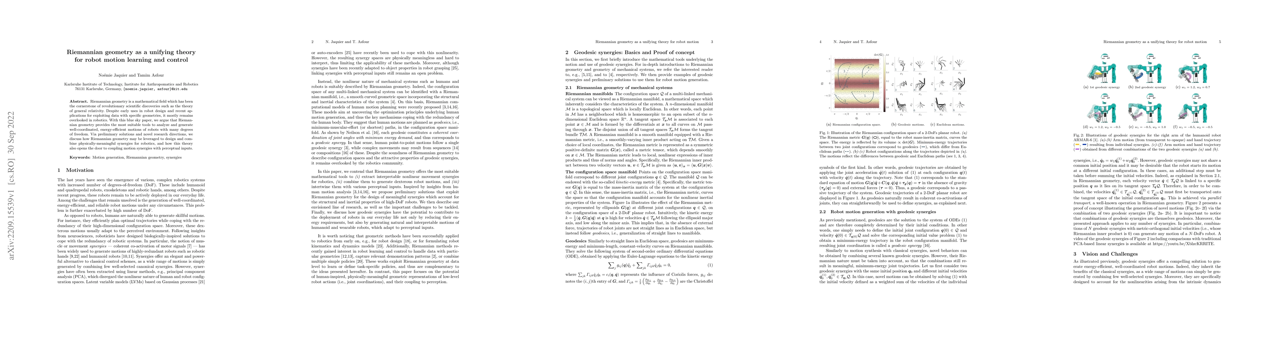 Thumbnail for Riemannian geometry as a unifying theory for robot motion learning and
  control