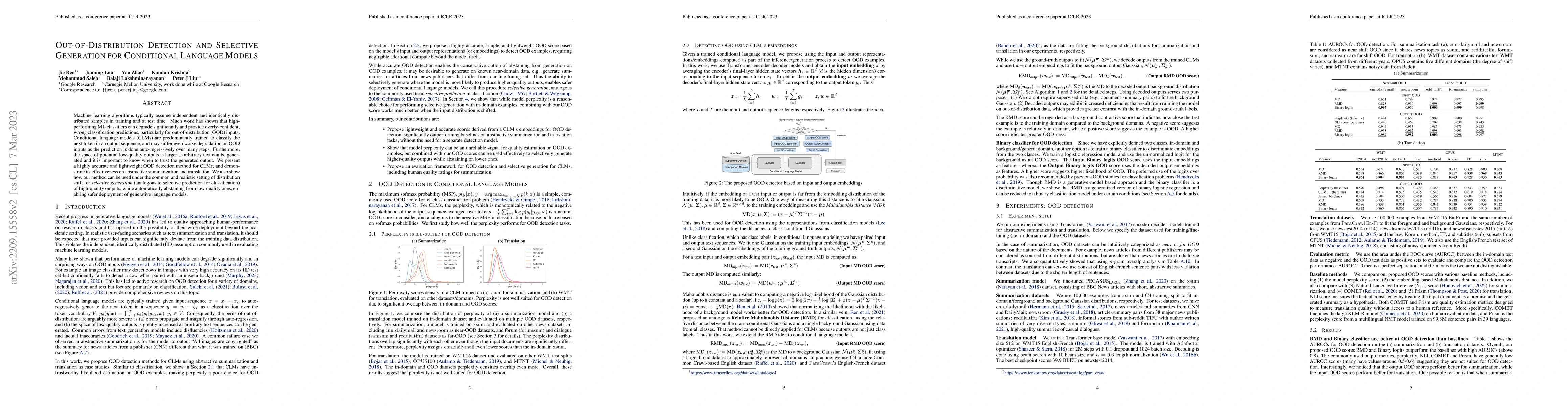 Thumbnail for Out-of-Distribution Detection and Selective Generation for Conditional
  Language Models