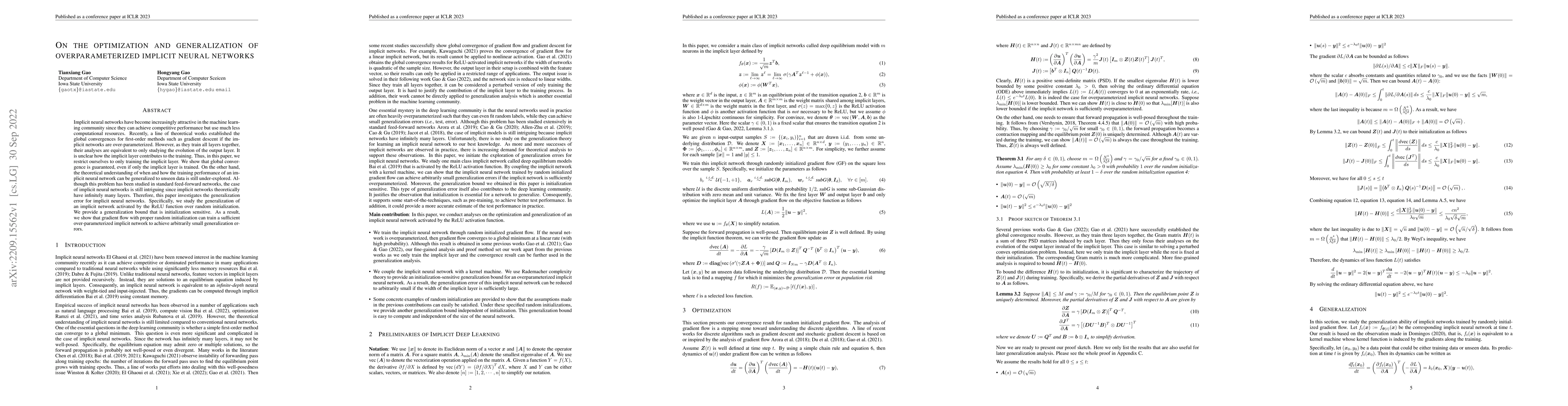 Thumbnail for On the optimization and generalization of overparameterized implicit
  neural networks