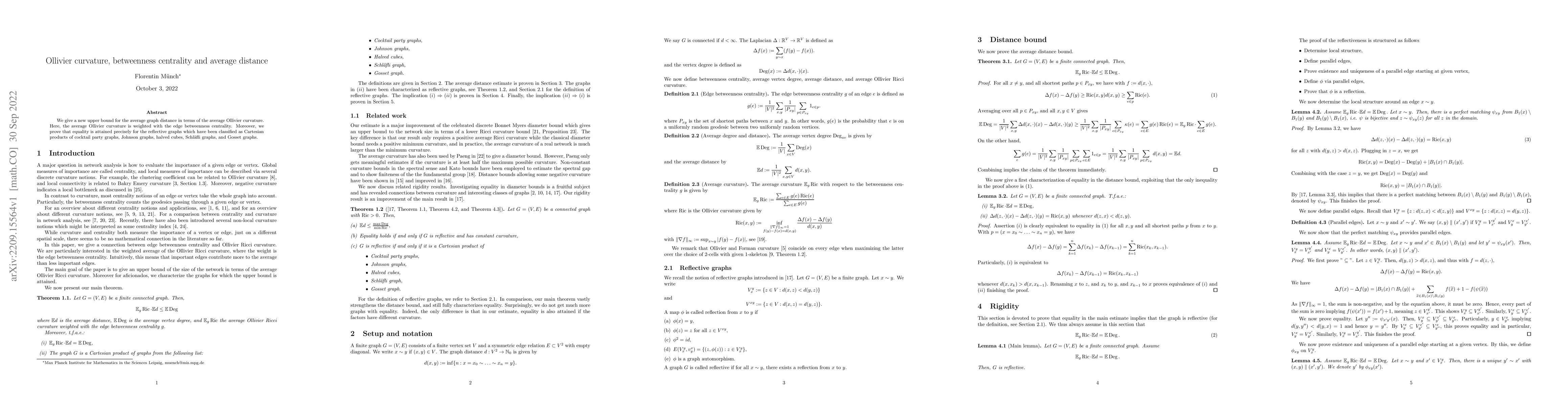 Thumbnail for Ollivier curvature, betweenness centrality and average distance