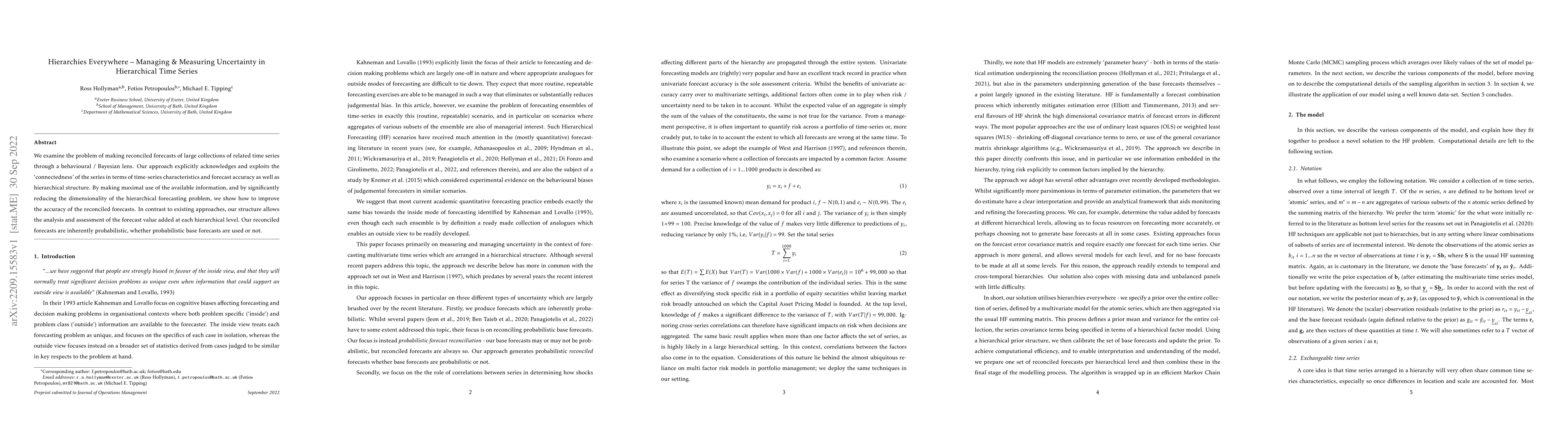 Thumbnail for Hierarchies Everywhere -- Managing & Measuring Uncertainty in
  Hierarchical Time Series