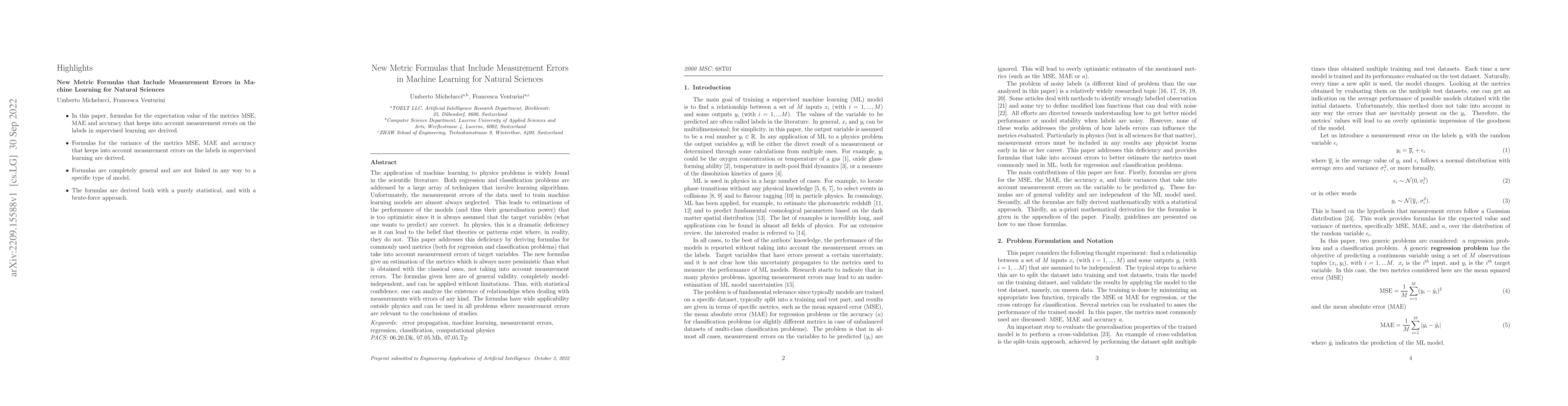 Thumbnail for New Metric Formulas that Include Measurement Errors in Machine Learning
  for Natural Sciences