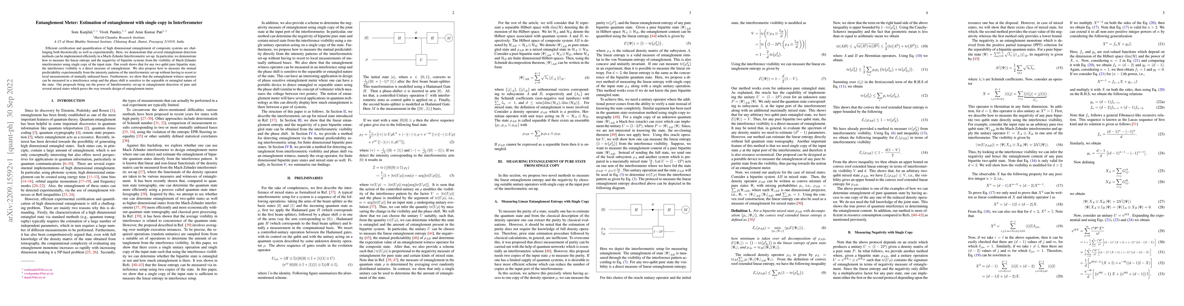 Thumbnail for Entanglement Meter: Estimation of entanglement with single copy in
  Interferometer
