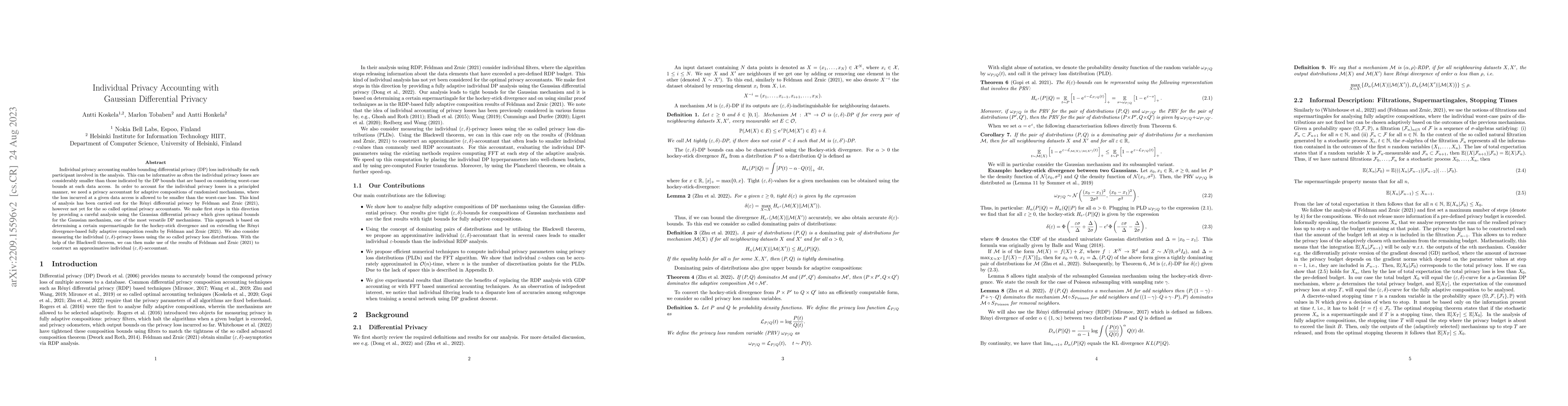 Thumbnail for Individual Privacy Accounting with Gaussian Differential Privacy