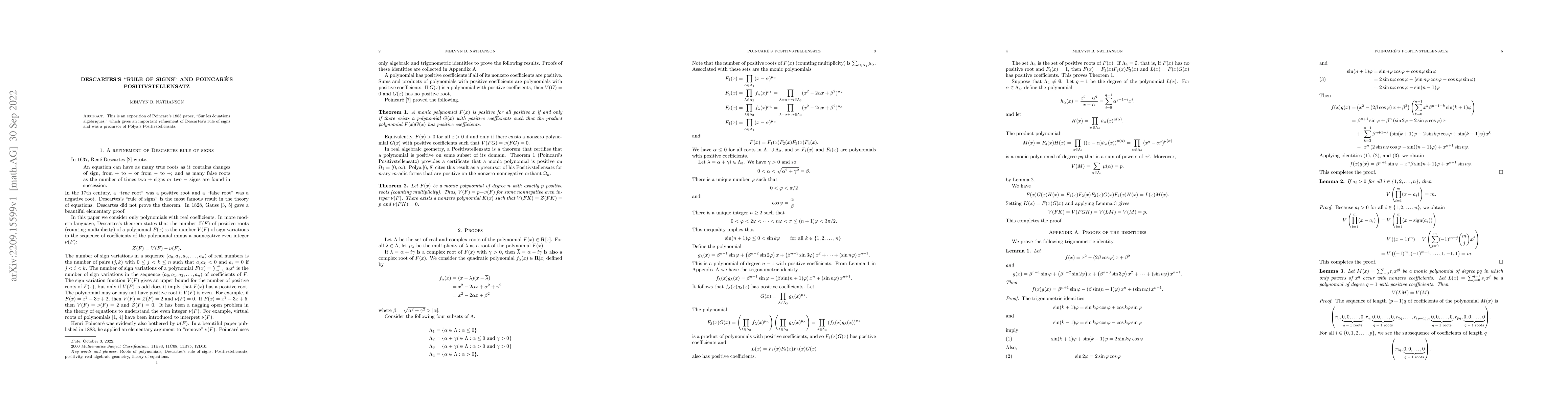 Thumbnail for Descartes's "Rule of Signs'' and Poincar\'e's Positivstellensatz