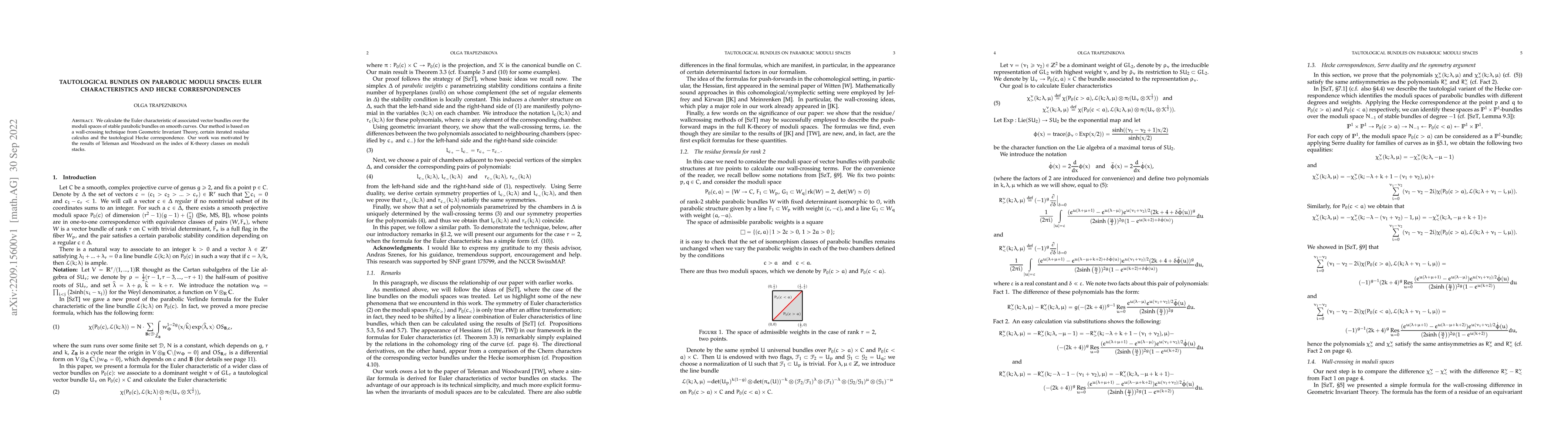 Thumbnail for Tautological bundles on parabolic moduli spaces: Euler characteristics
  and Hecke correspondences