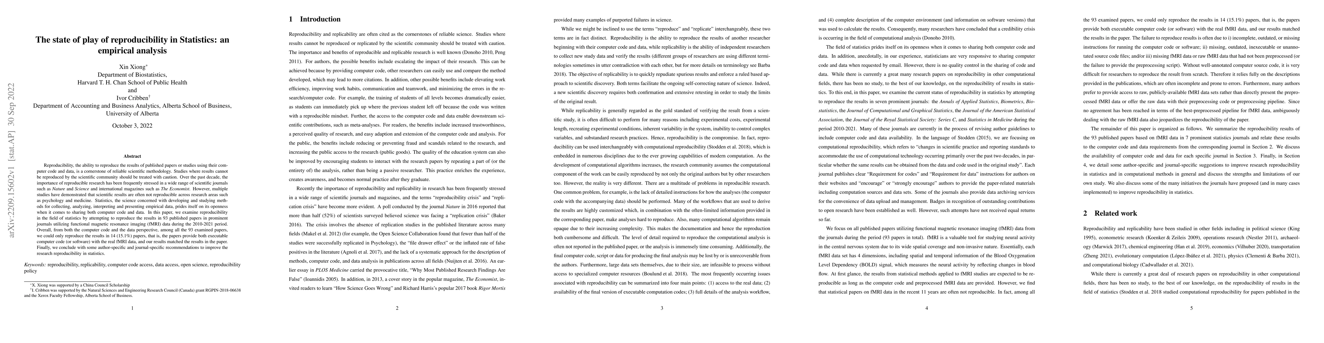 Thumbnail for The state of play of reproducibility in Statistics: an empirical
  analysis