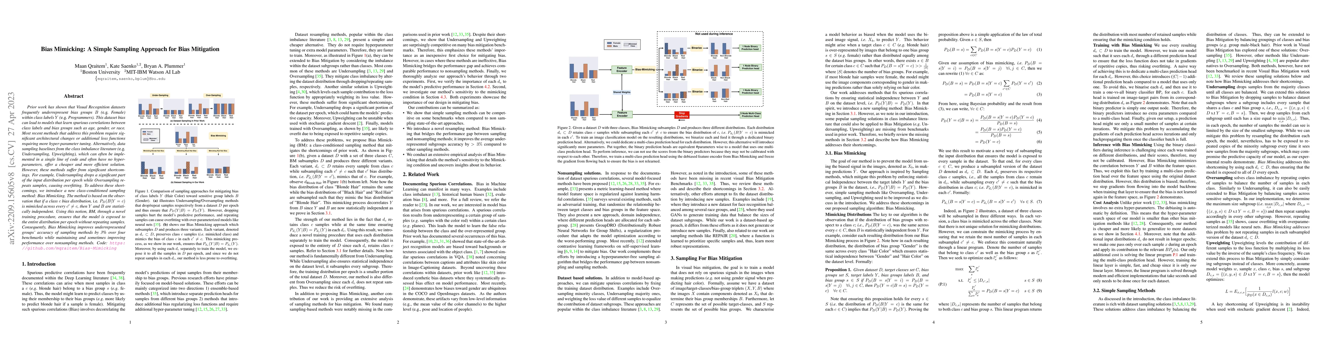 Thumbnail for Bias Mimicking: A Simple Sampling Approach for Bias Mitigation