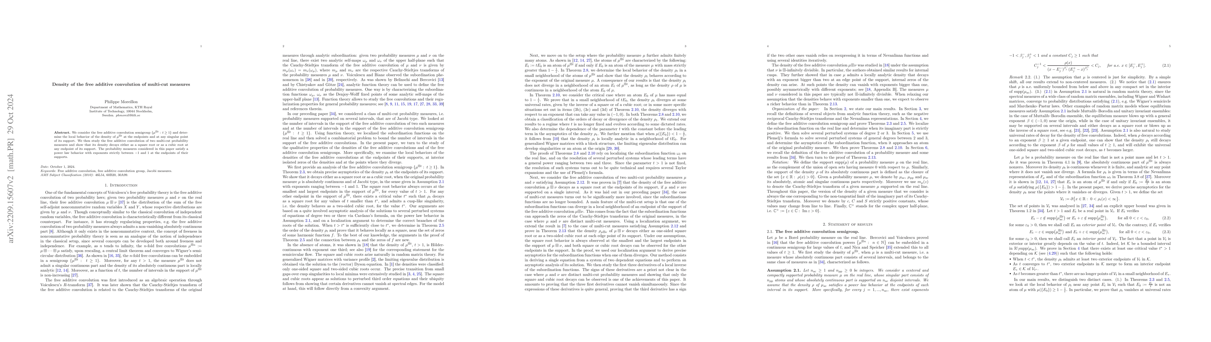 Thumbnail for Density of the free additive convolution of multi-cut measures