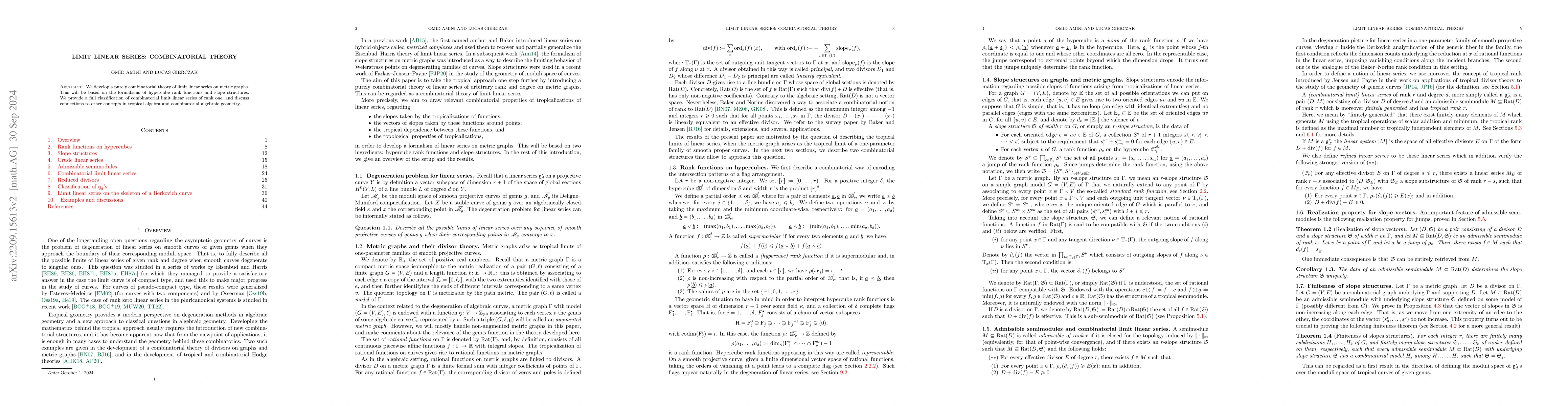 Thumbnail for Limit linear series: combinatorial theory