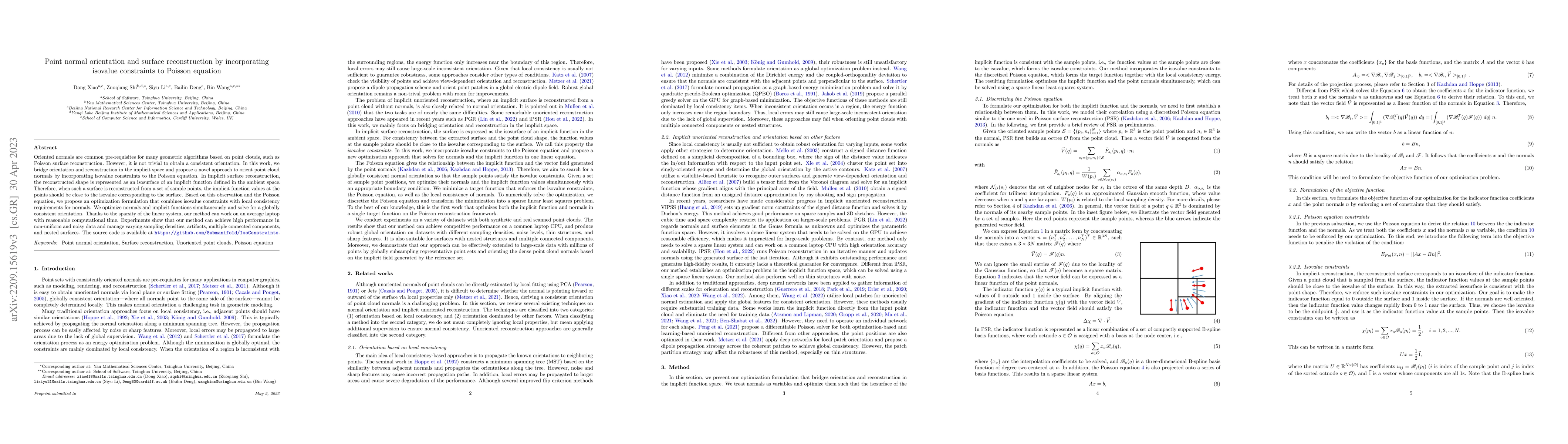 Thumbnail for Point normal orientation and surface reconstruction by incorporating
  isovalue constraints to Poisson equation
