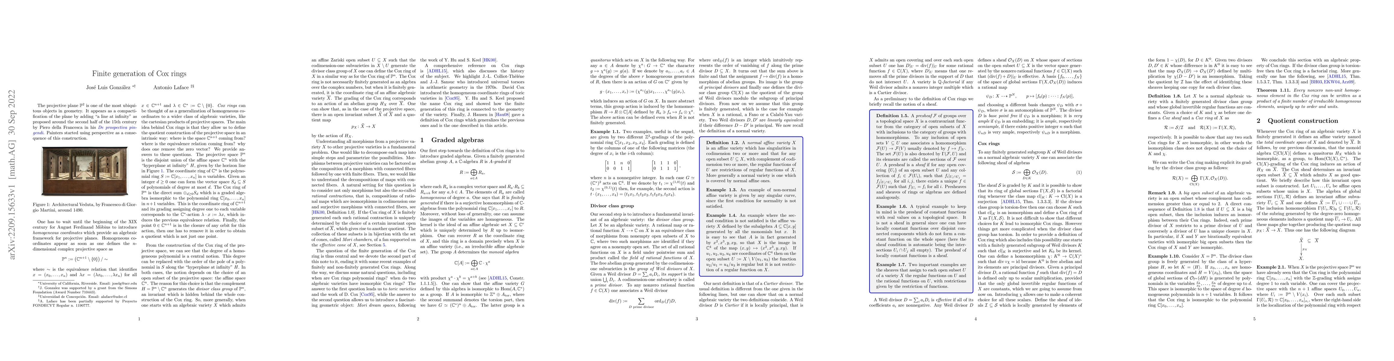 Thumbnail for Finite generation of Cox rings