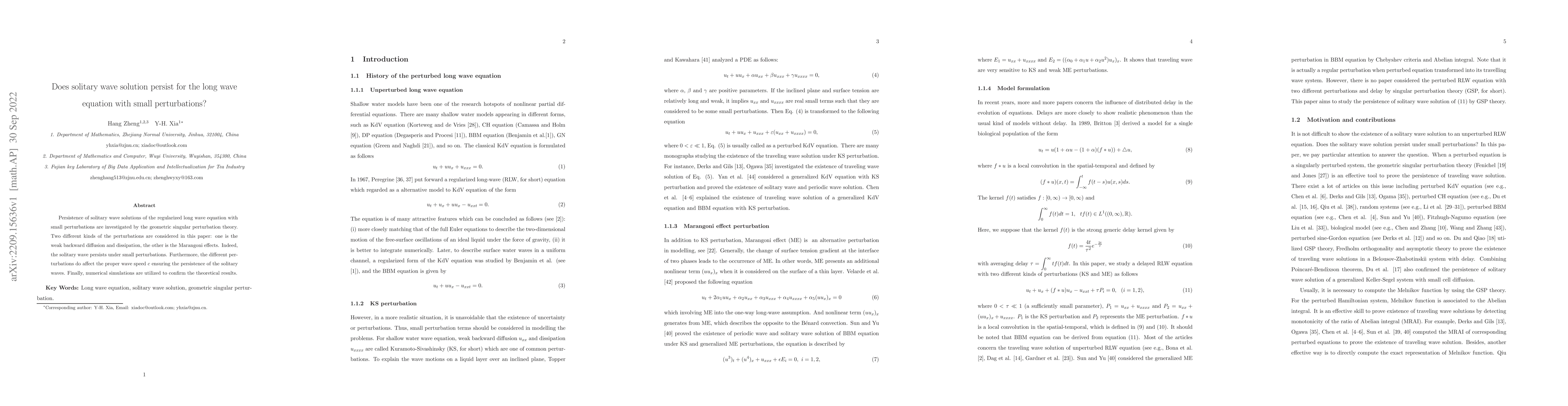 Thumbnail for Does solitary wave solution persist for the long wave equation with
  small perturbations?