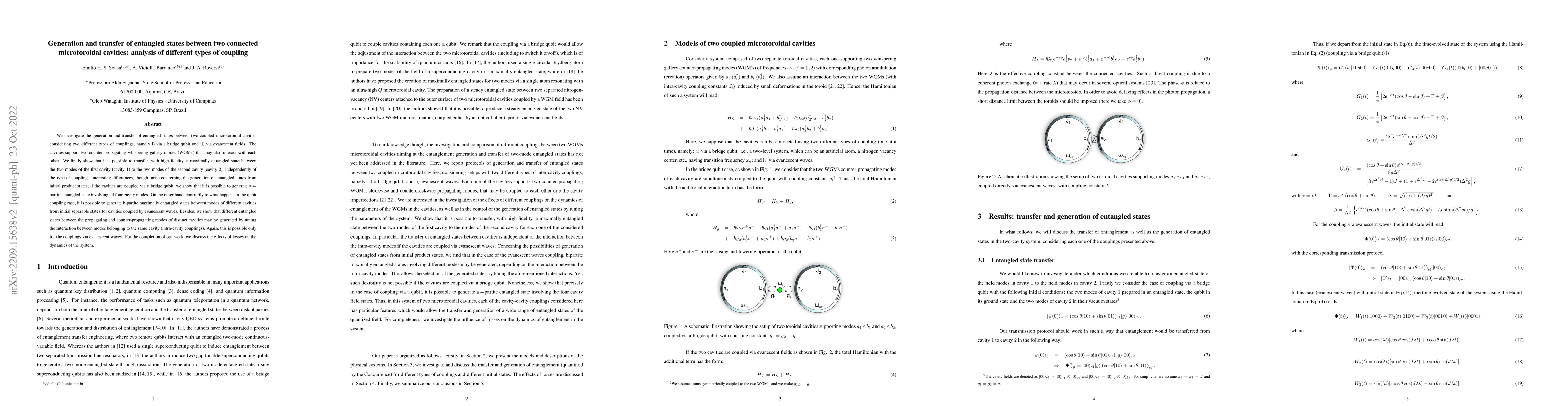 Thumbnail for Generation and transfer of entangled states between two connected
  microtoroidal cavities: analysis of different types of coupling