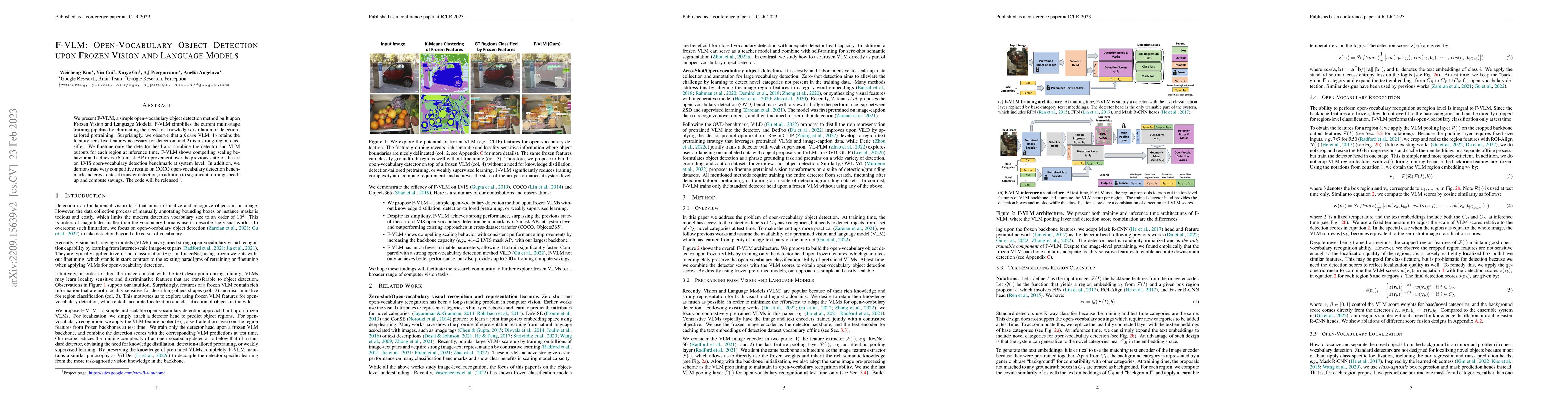 Thumbnail for F-VLM: Open-Vocabulary Object Detection upon Frozen Vision and Language
  Models