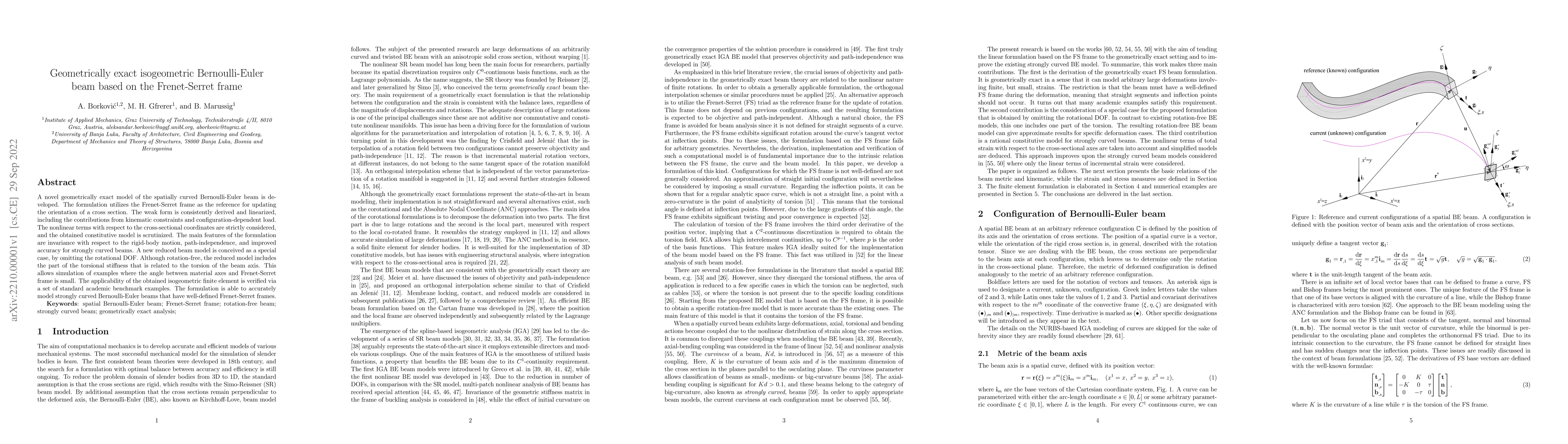 Thumbnail for Geometrically exact isogeometric Bernoulli-Euler beam based on the
  Frenet-Serret frame