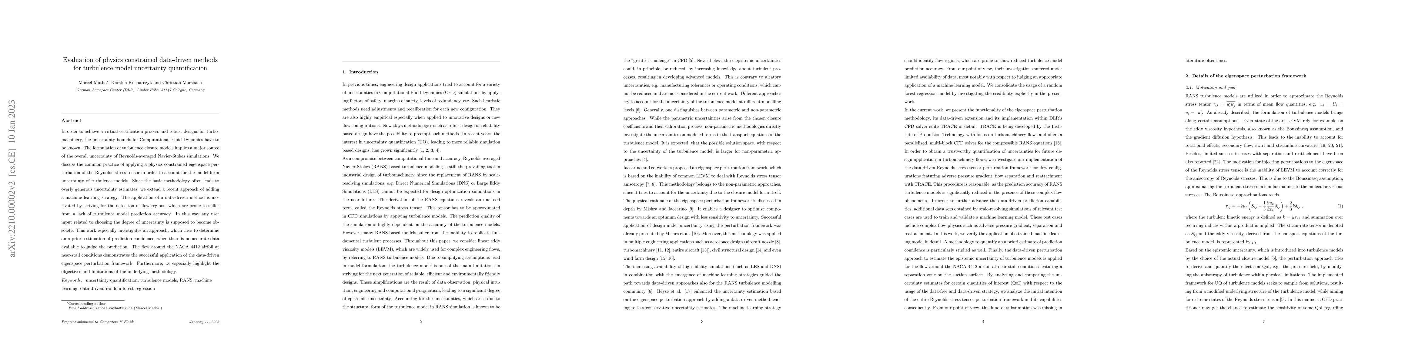 Thumbnail for Evaluation of physics constrained data-driven methods for turbulence
  model uncertainty quantification