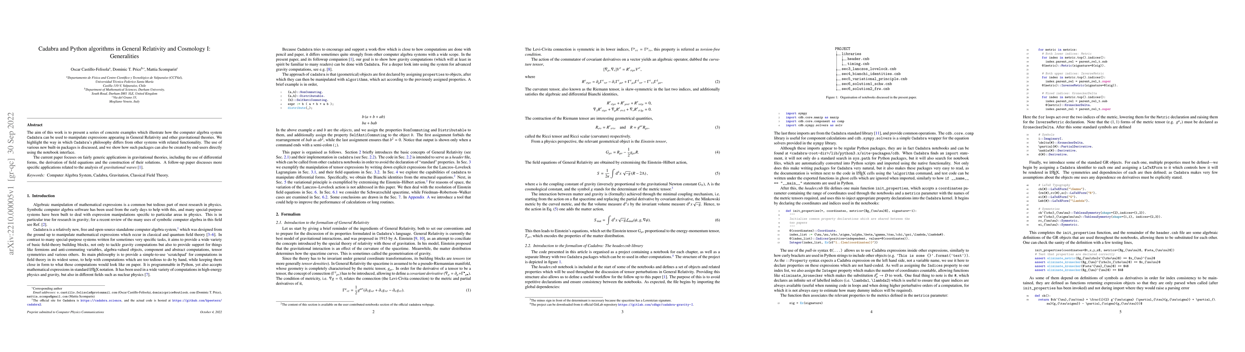 Thumbnail for Cadabra and Python algorithms in General Relativity and Cosmology I:
  Generalities