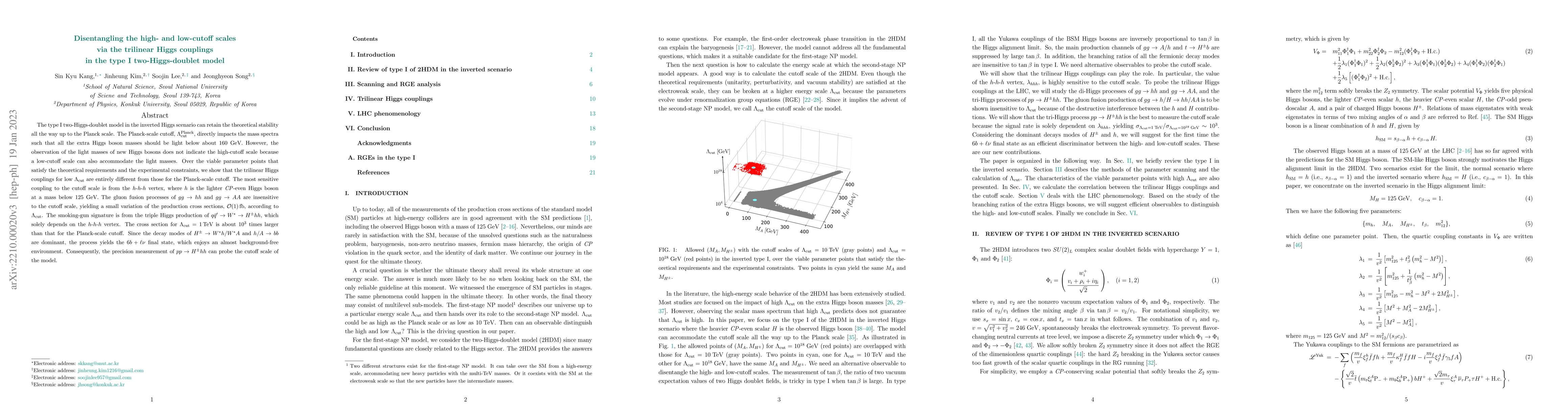 Thumbnail for Disentangling the high and low cutoff scales via the trilinear Higgs
  couplings in the type-I two-Higgs-doublet model