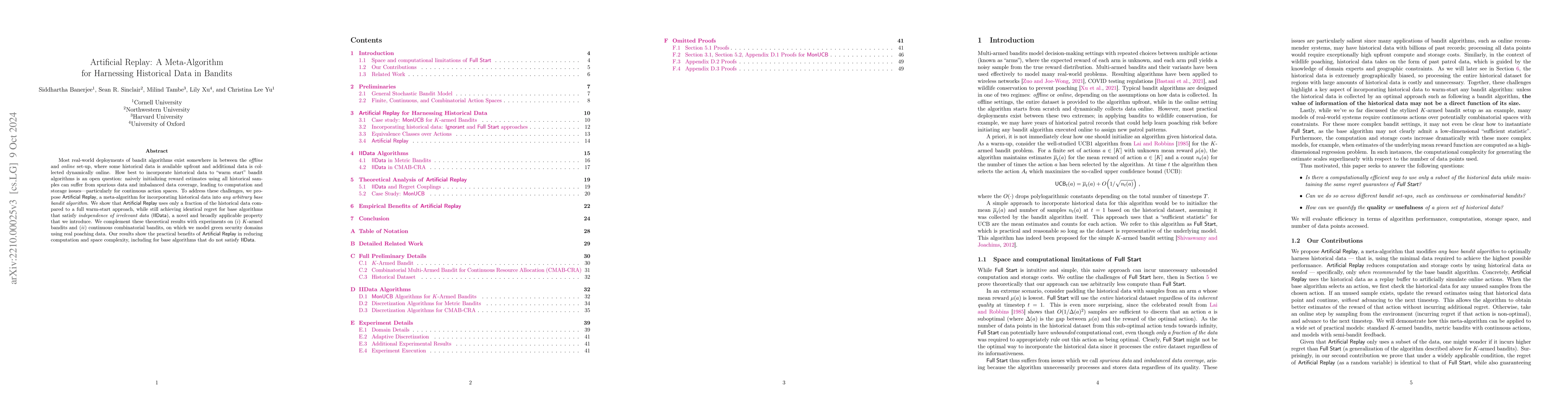 Thumbnail for Artificial Replay: A Meta-Algorithm for Harnessing Historical Data in
  Bandits