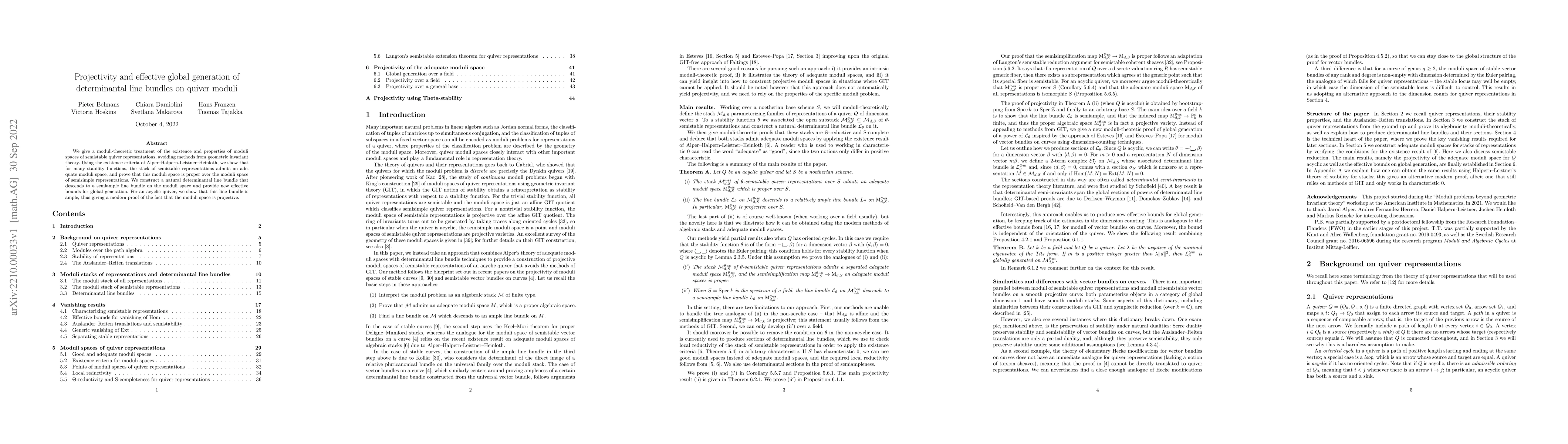 Thumbnail for Projectivity and effective global generation of determinantal line
  bundles on quiver moduli
