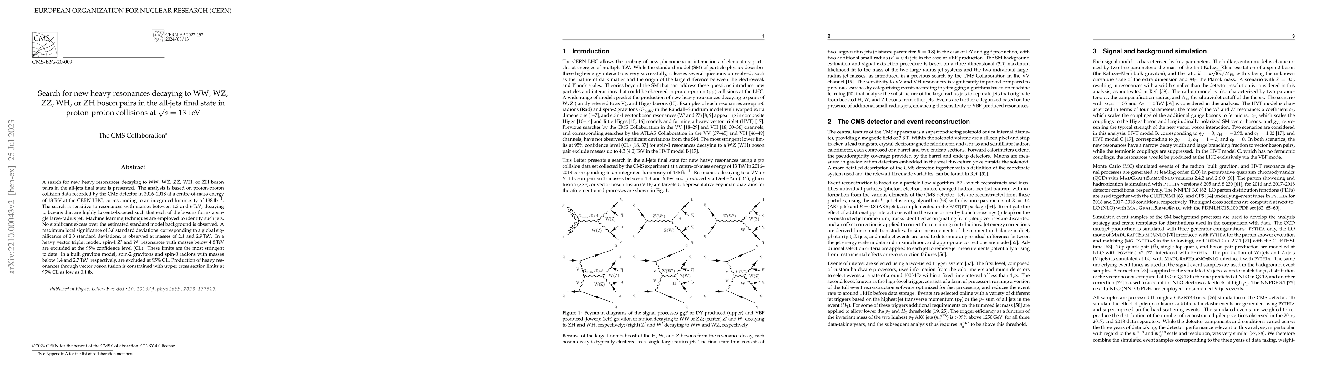 Thumbnail for Search for new heavy resonances decaying to WW, WZ, ZZ, WH, or ZH boson
  pairs in the all-jets final state in proton-proton collisions at $\sqrt{s}$ =
  13 TeV