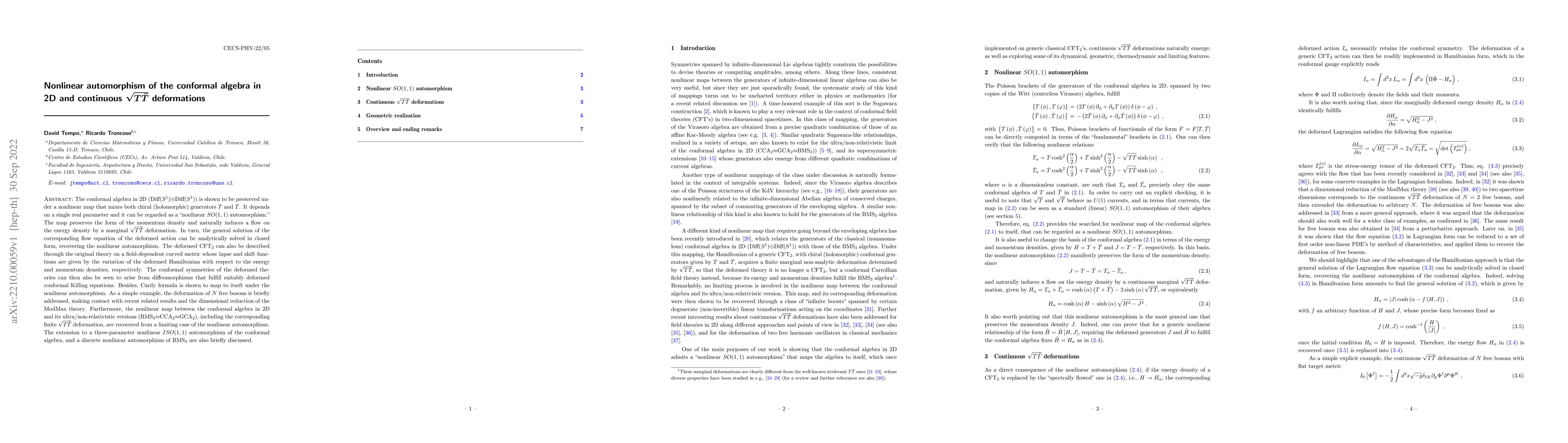Thumbnail for Nonlinear automorphism of the conformal algebra in 2D and continuous
  $\sqrt{T\bar{T}}$ deformations