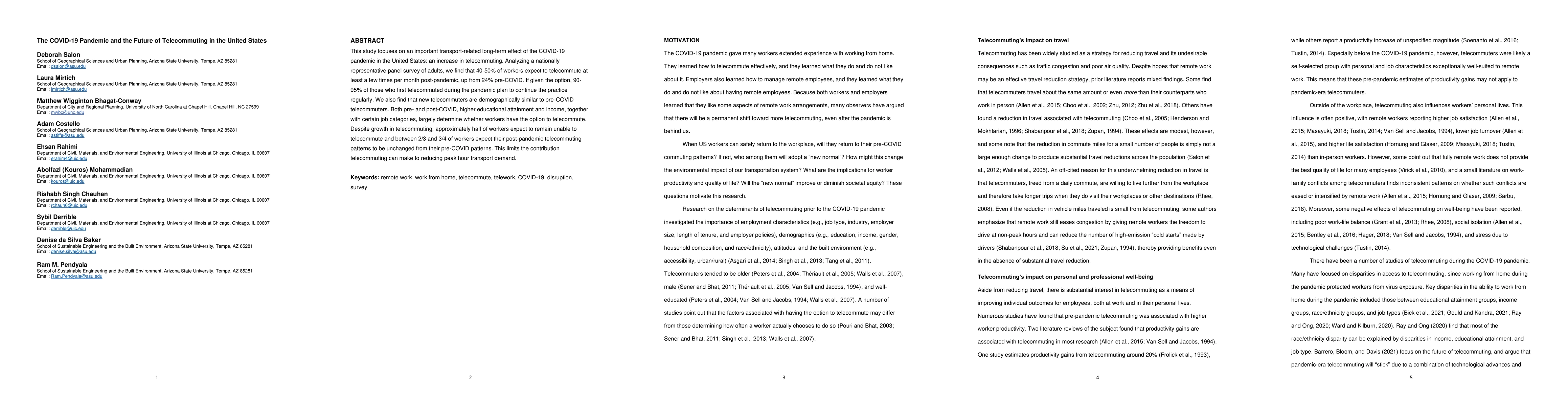 Thumbnail for The COVID-19 Pandemic and the Future of Telecommuting in the United
  States