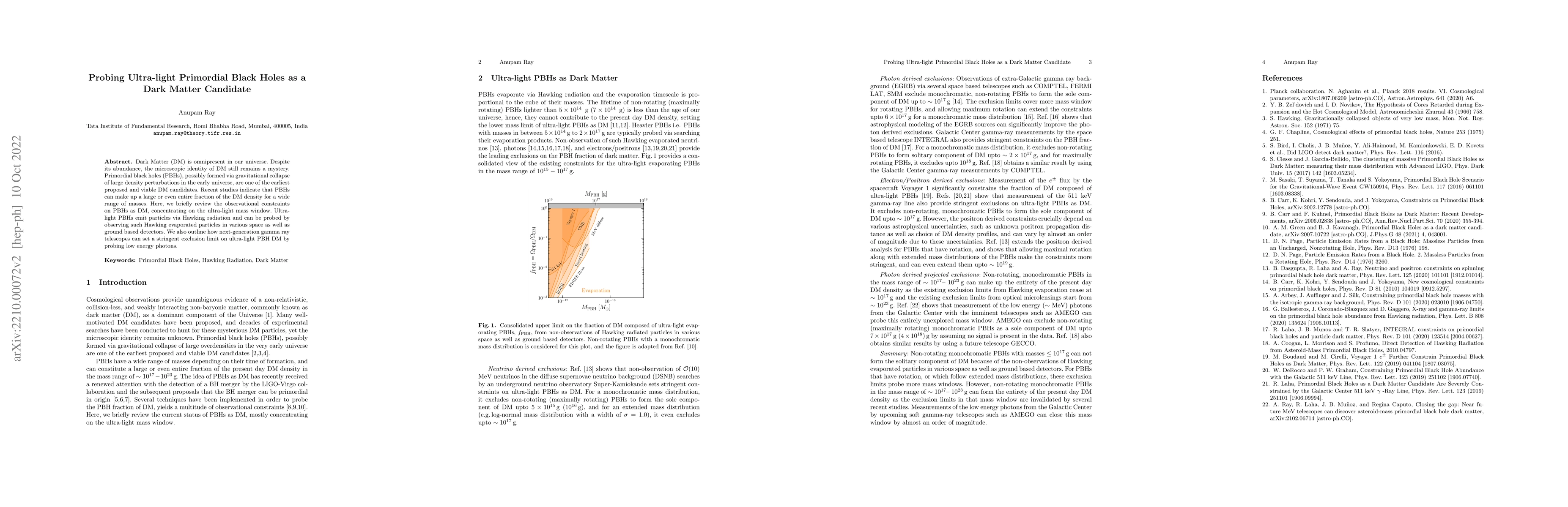 Thumbnail for Probing Ultra-light Primordial Black Holes as a Dark Matter Candidate