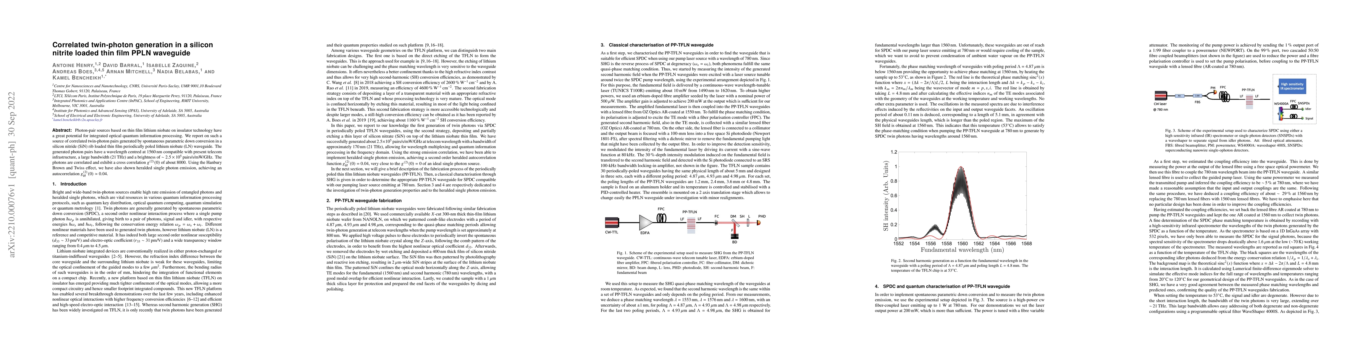 Thumbnail for Correlated twin-photon generation in a silicon nitrite loaded thin film
  PPLN waveguide