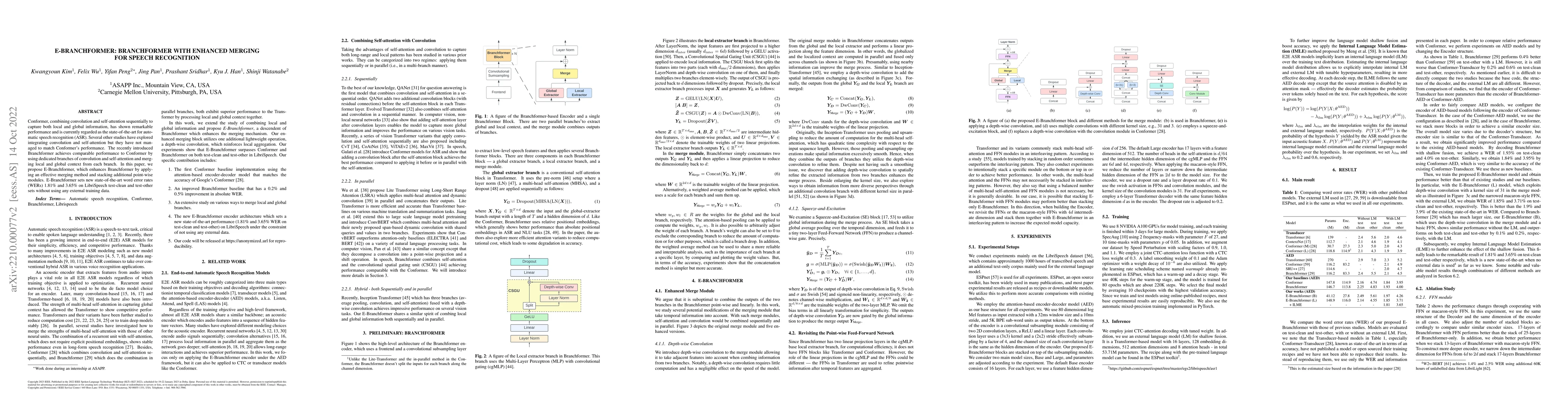 Thumbnail for E-Branchformer: Branchformer with Enhanced merging for speech
  recognition
