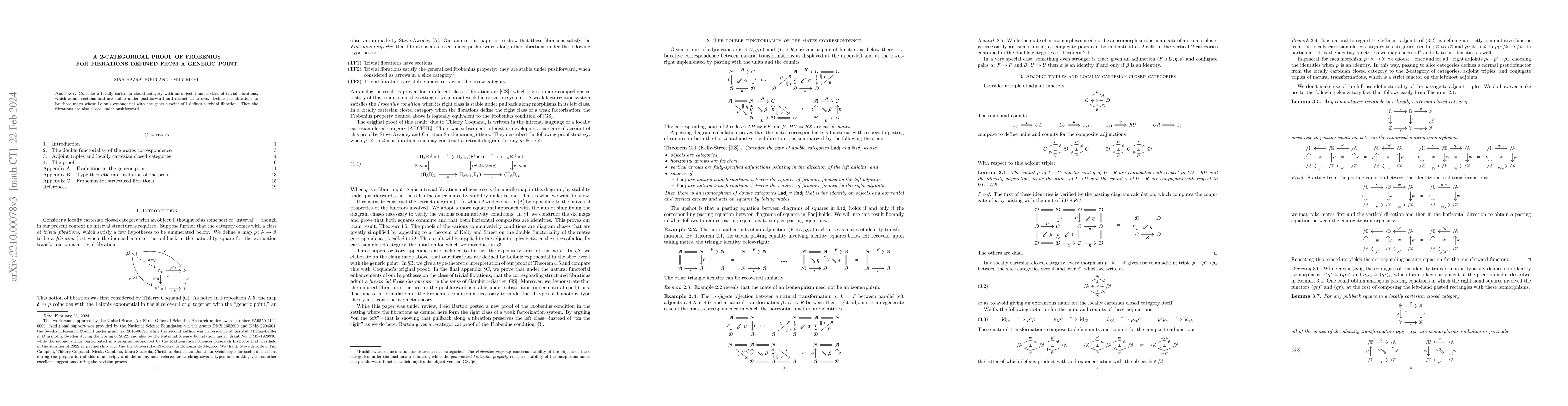 Thumbnail for A 2-categorical proof of Frobenius for fibrations defined from a generic
  point