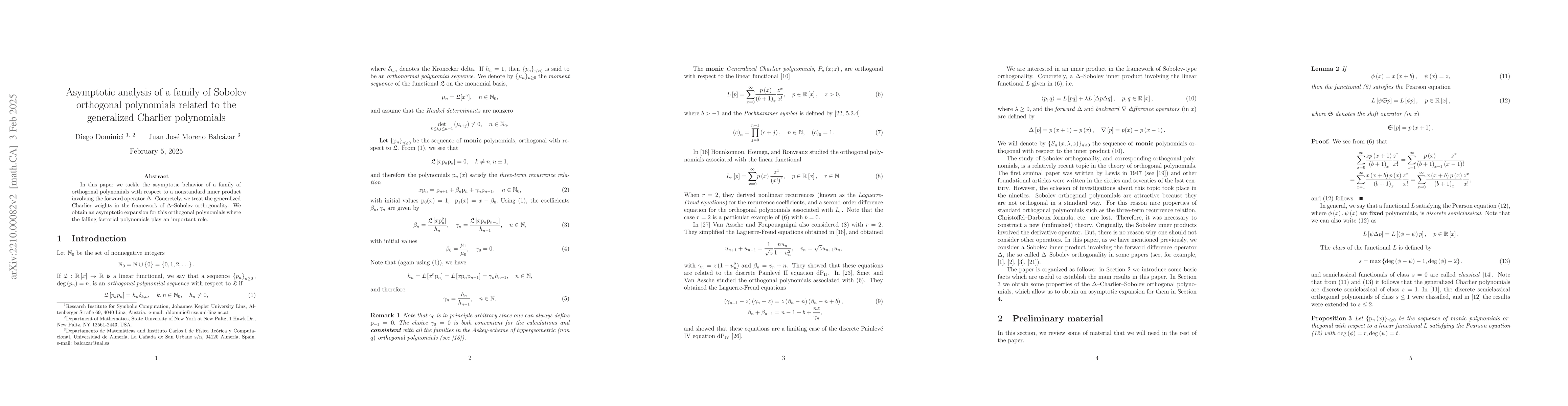 Thumbnail for Asymptotic analysis of a family of Sobolev orthogonal polynomials
  related to the generalized Charlier polynomials
