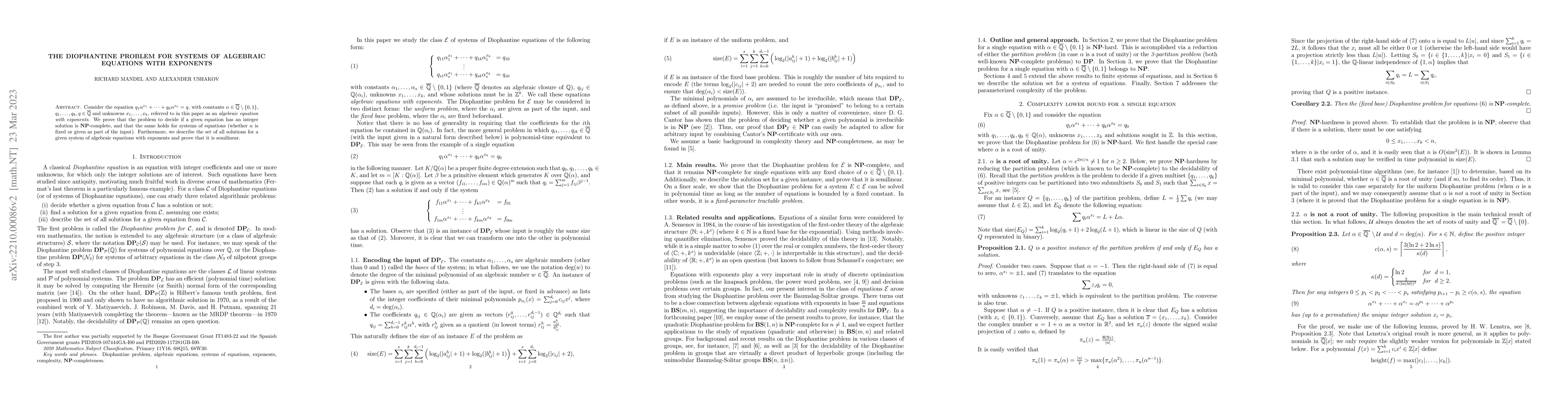 Thumbnail for The Diophantine problem for systems of algebraic equations with
  exponents
