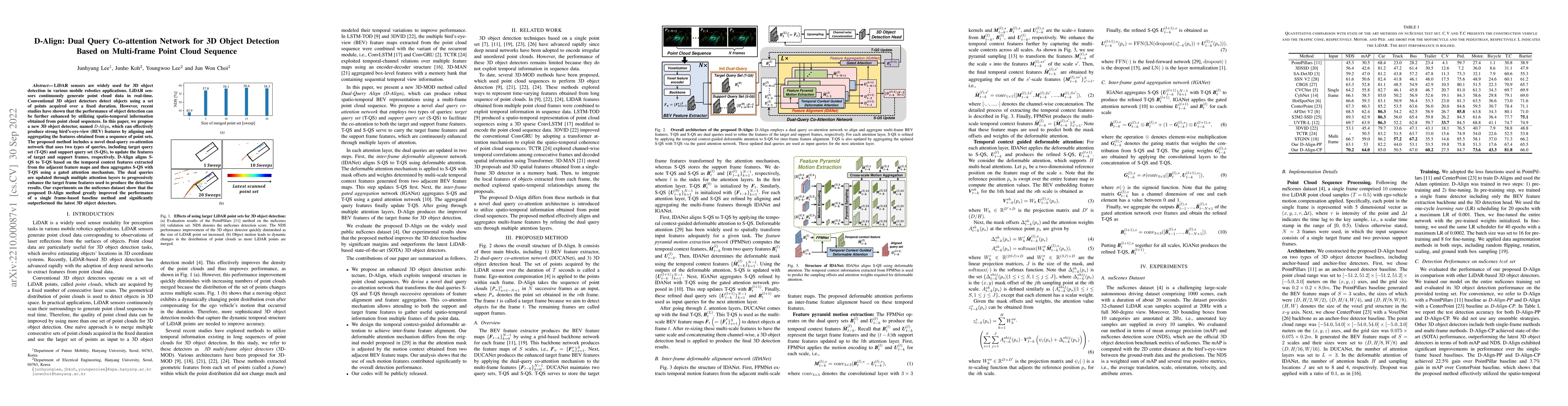 Thumbnail for D-Align: Dual Query Co-attention Network for 3D Object Detection Based
  on Multi-frame Point Cloud Sequence
