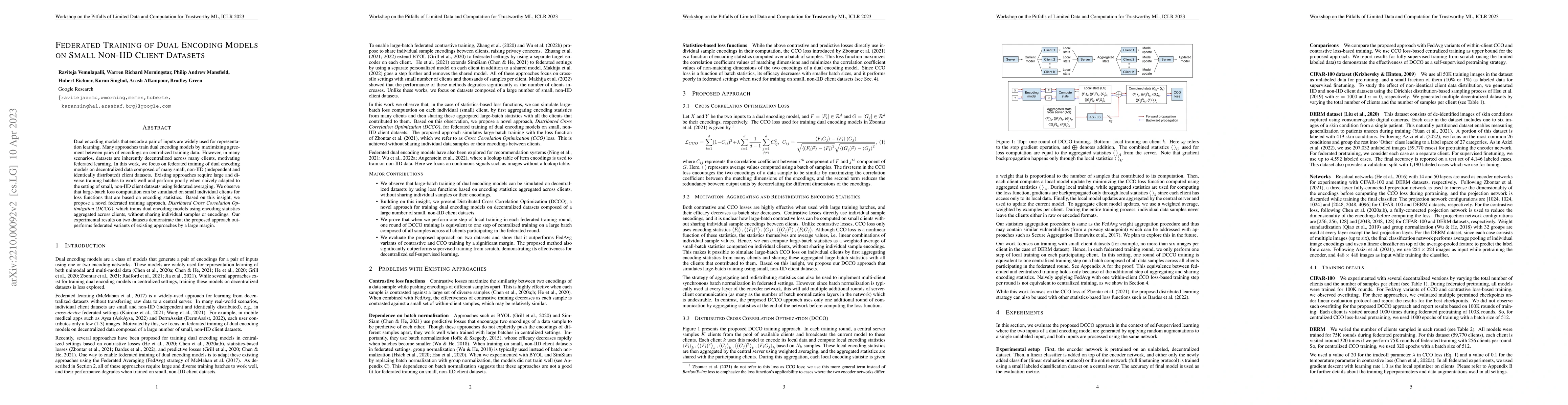 Thumbnail for Federated Training of Dual Encoding Models on Small Non-IID Client
  Datasets