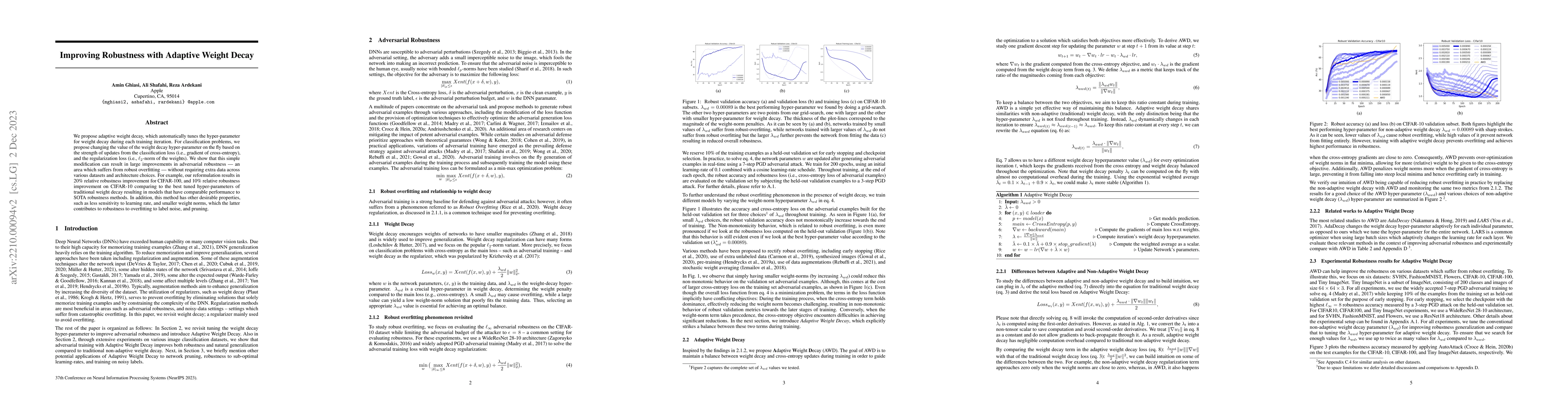 Thumbnail for Improving Robustness with Adaptive Weight Decay