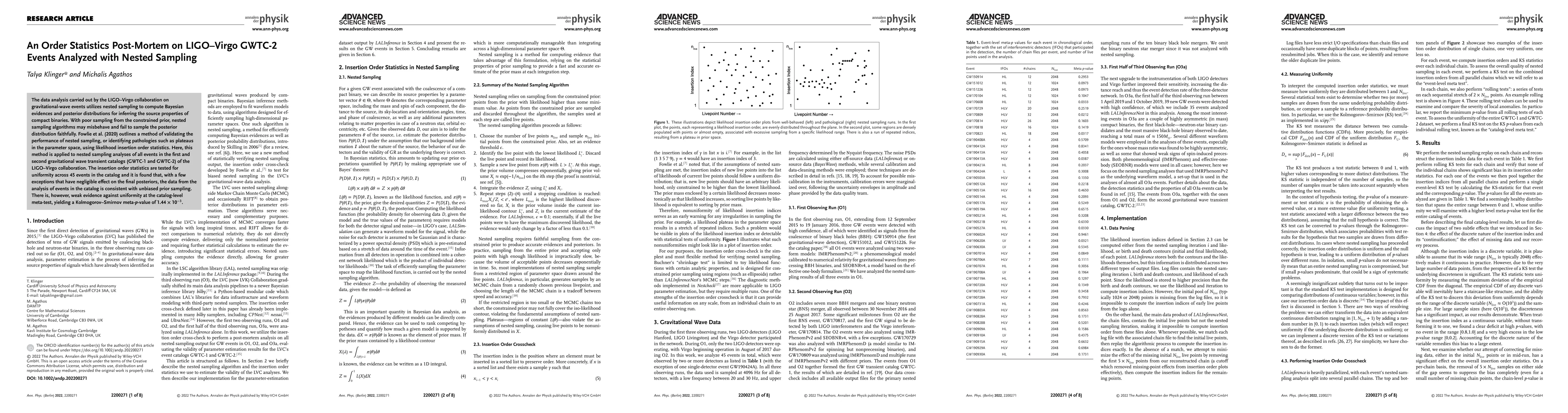 Thumbnail for An Order Statistics Post-Mortem on LIGO-Virgo GWTC-2 Events Analysed
  with Nested Sampling