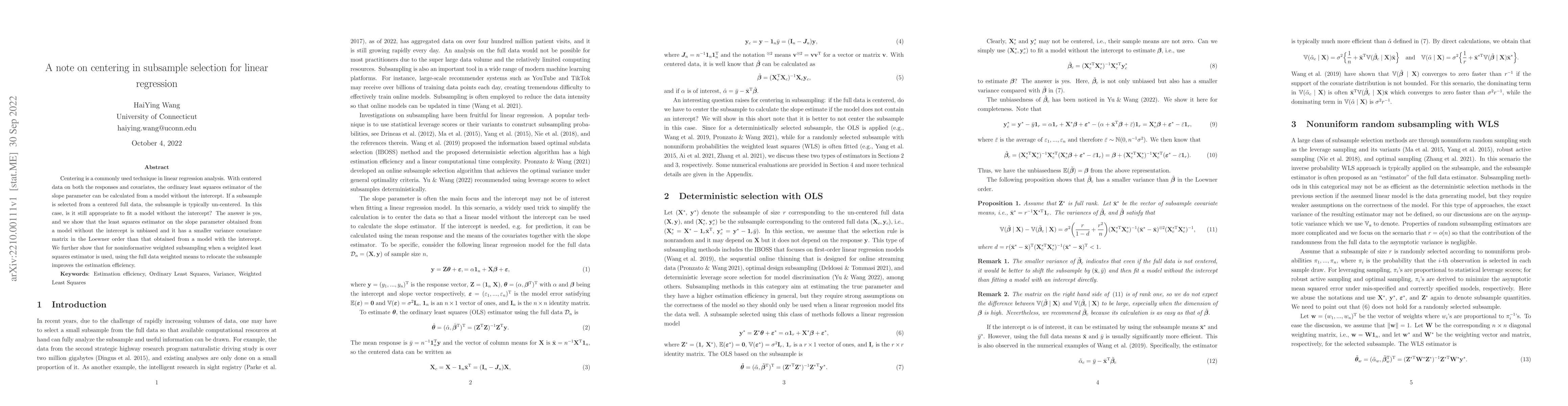 Thumbnail for A note on centering in subsample selection for linear regression
