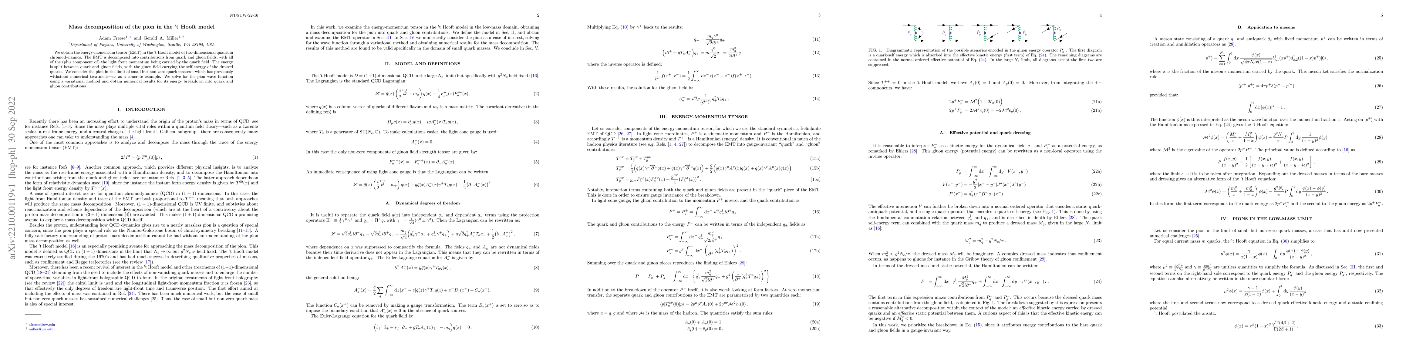 Thumbnail for Mass decomposition of the pion in the 't Hooft model