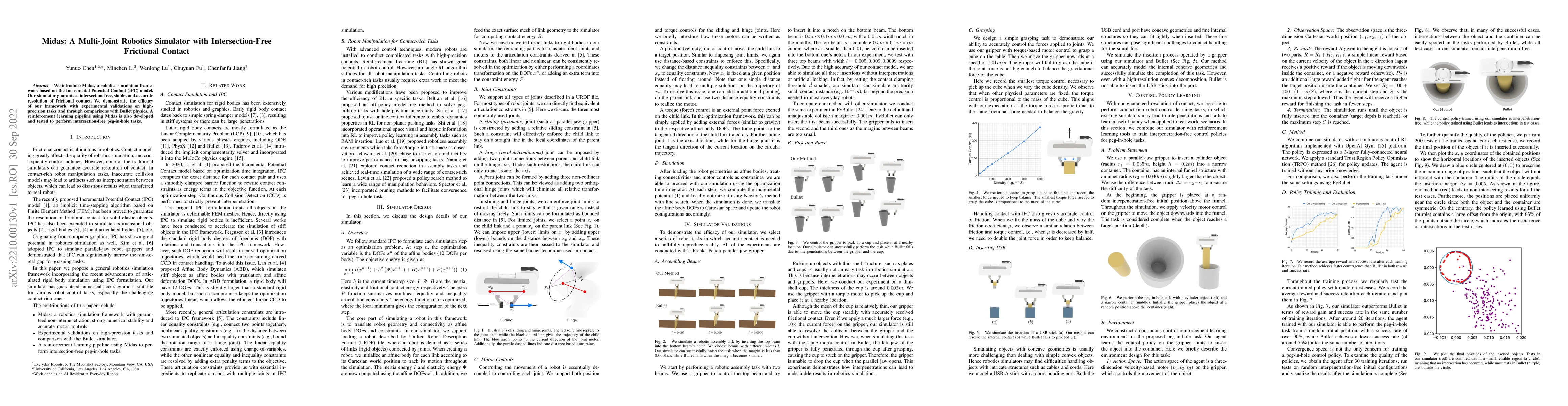 Thumbnail for Midas: A Multi-Joint Robotics Simulator with Intersection-Free
  Frictional Contact
