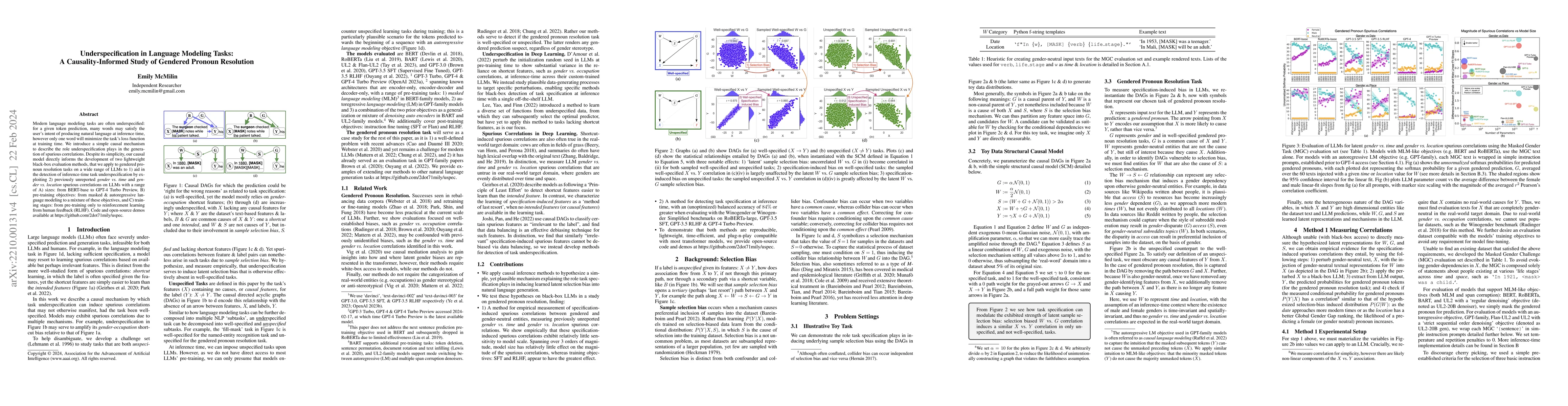Thumbnail for Underspecification in Language Modeling Tasks: A Causality-Informed
  Study of Gendered Pronoun Resolution