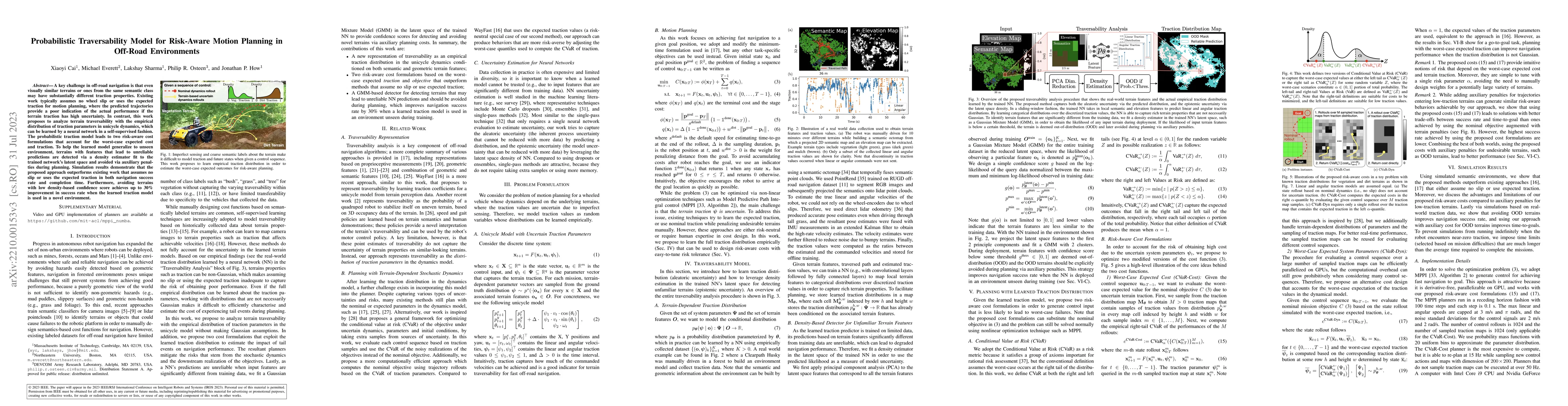 Thumbnail for Probabilistic Traversability Model for Risk-Aware Motion Planning in
  Off-Road Environments