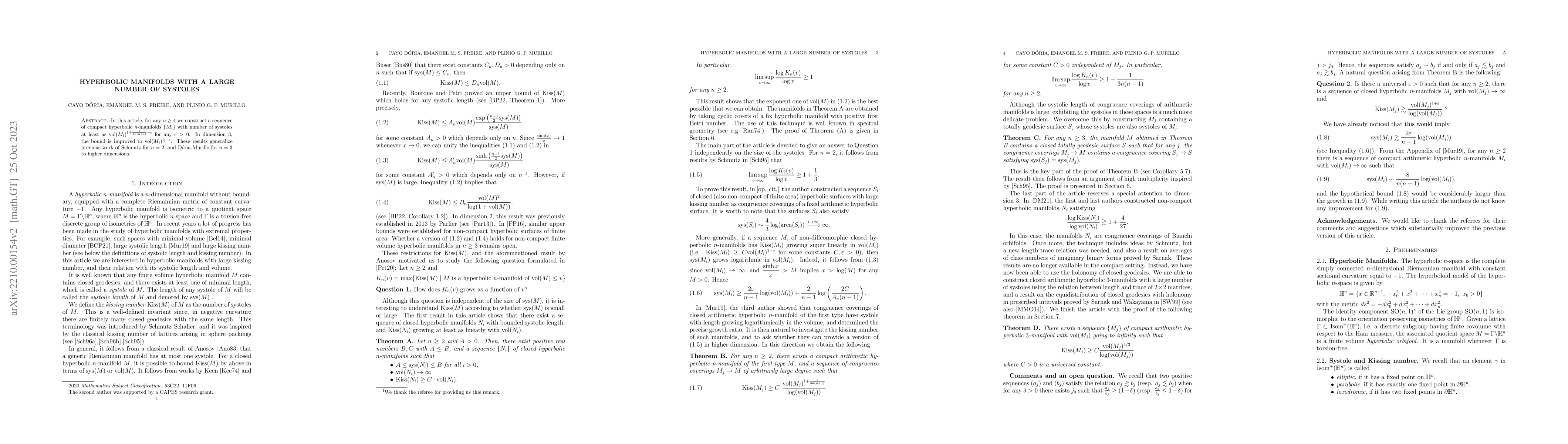 Thumbnail for Hyperbolic manifolds with a large number of systoles