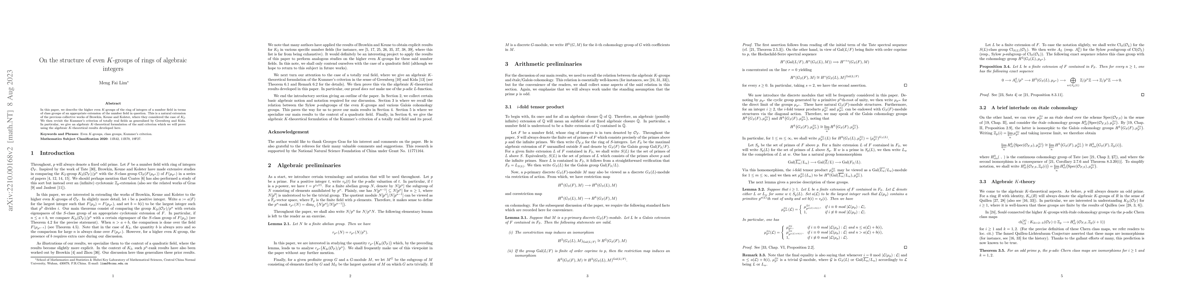 Thumbnail for On the structure of even $K$-groups of rings of algebraic integers
