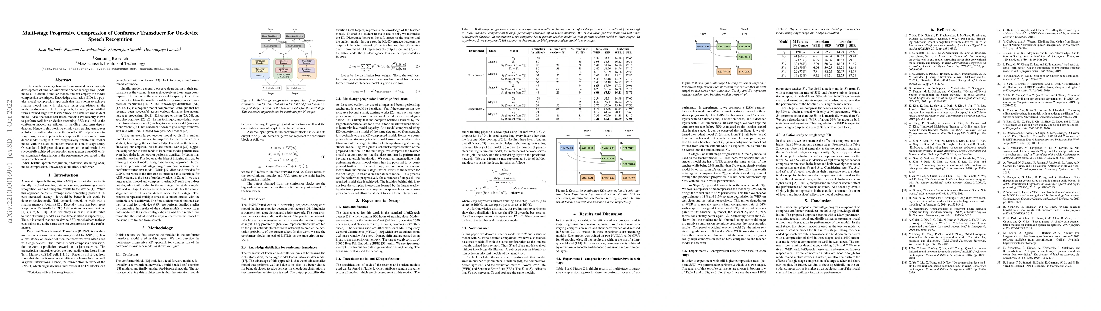 Thumbnail for Multi-stage Progressive Compression of Conformer Transducer for
  On-device Speech Recognition