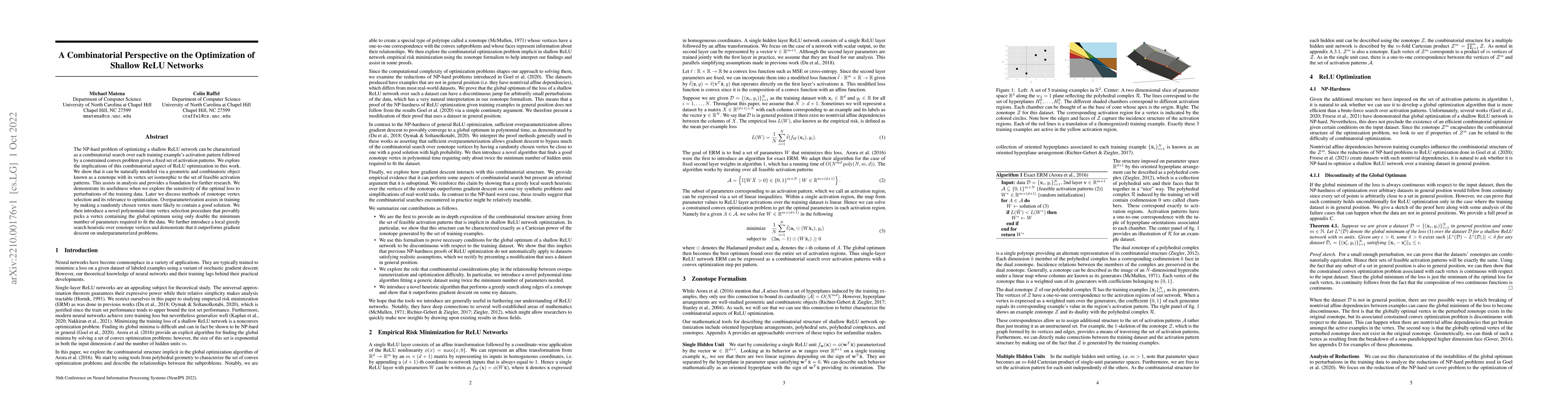 Thumbnail for A Combinatorial Perspective on the Optimization of Shallow ReLU Networks