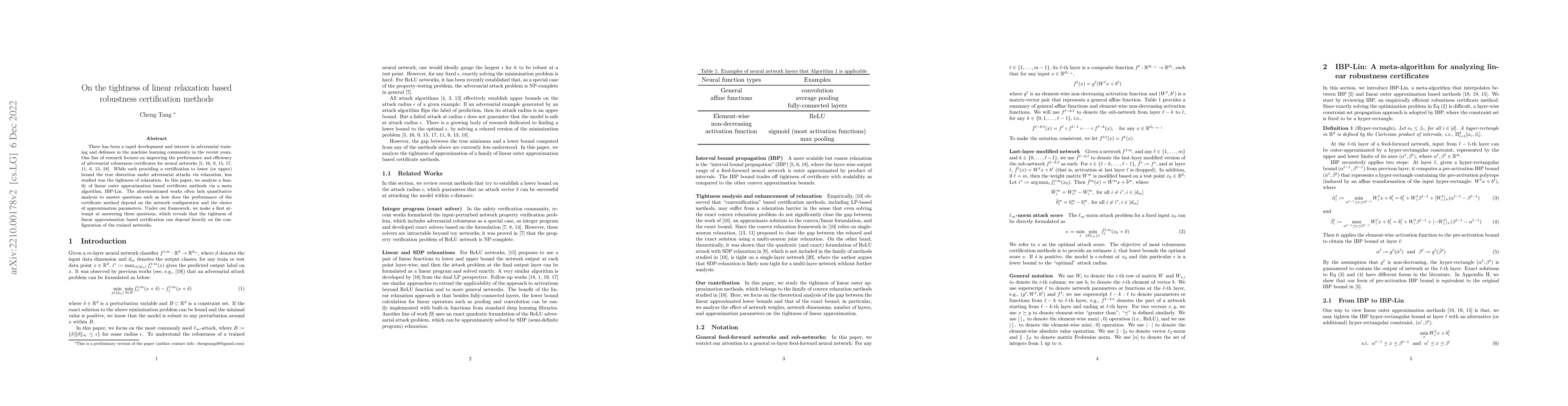 Thumbnail for On the tightness of linear relaxation based robustness certification
  methods