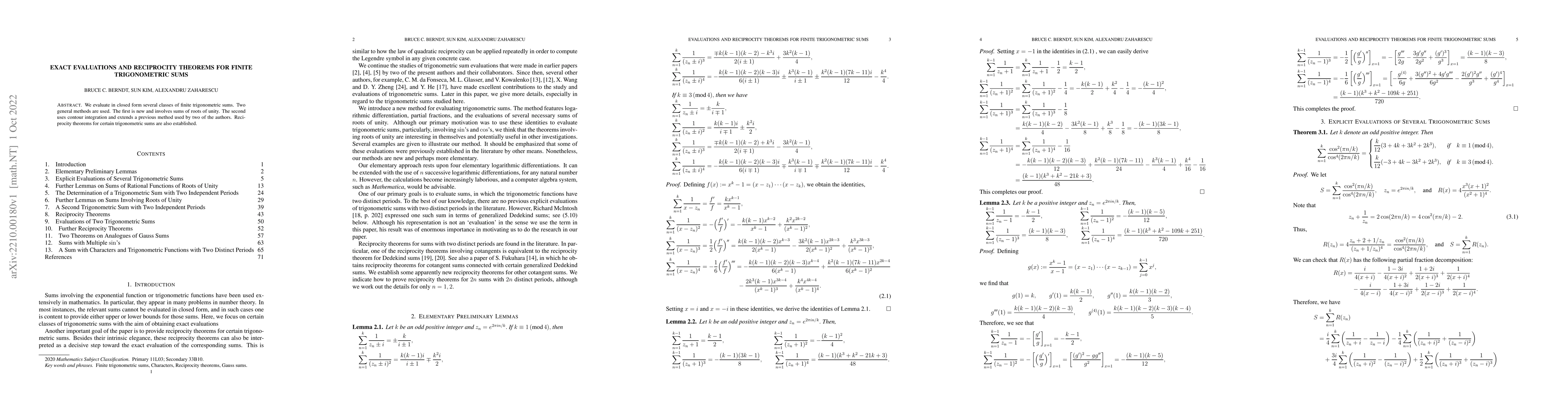 Thumbnail for Exact evaluations and reciprocity theorems for finite trigonometric sums