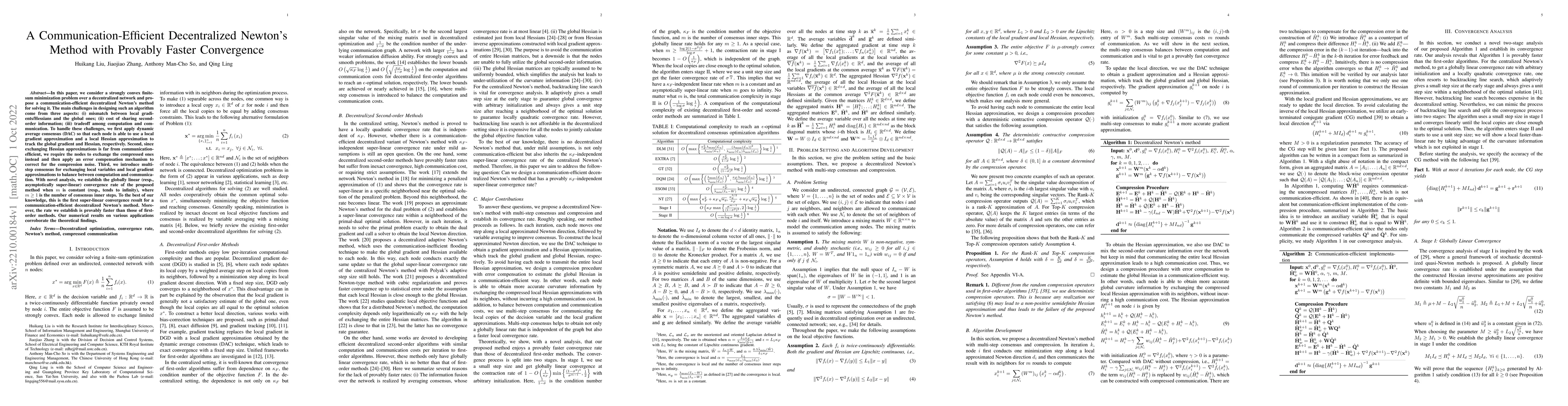 Thumbnail for A Communication-Efficient Decentralized Newton's Method with Provably
  Faster Convergence